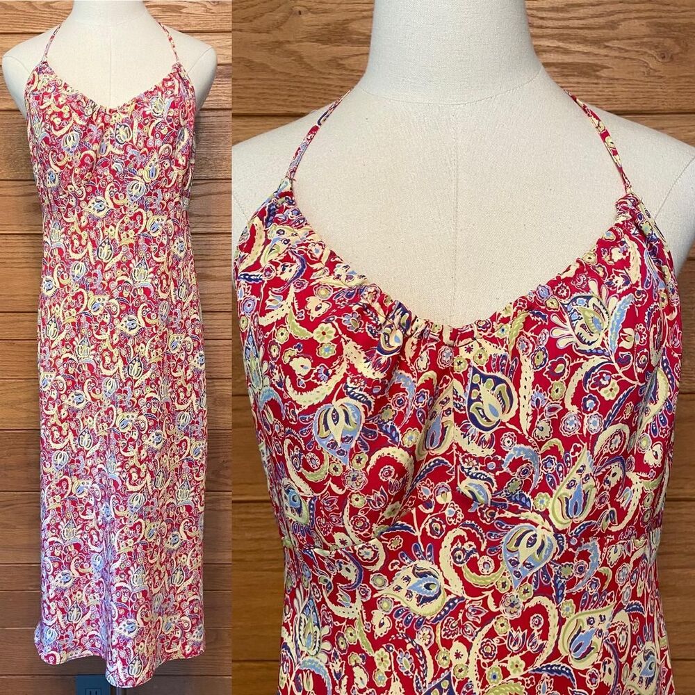 Vintage 90s Express red paisley print slip style midi dress
